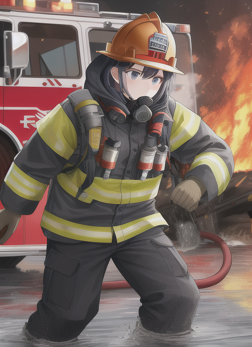 AI Art Generator: Cute firefighter anime